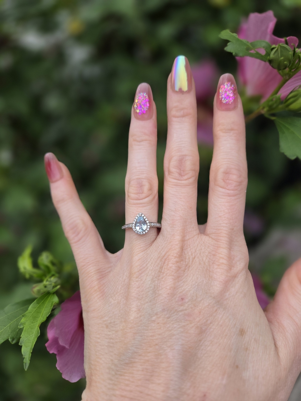 Sterling Silver Aquamarine Halo Ring